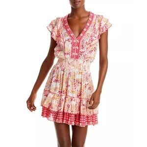 Poupette St. Barth Camila Floral Border Print Mini Dress Large